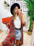 Kimono in seta a ricami rossi