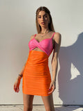 Abito bicolore arancio Fuxia