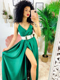 Abito con maxi spacco verde