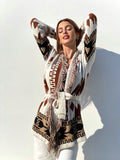Cardigan Camel/Black con frange e cinta