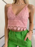 Top in pizzo rosa con pizzo