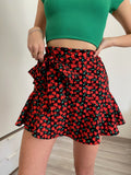 Gonna pantalone fiori rossi