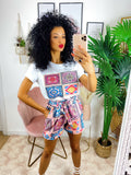 Completo etnico Short e t-shirt base Fuxia