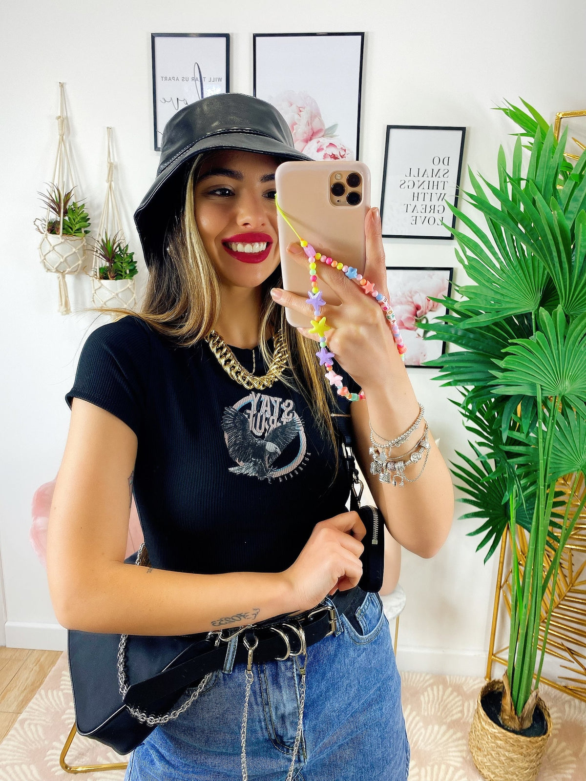 T-Shirt Crop con aquila nera