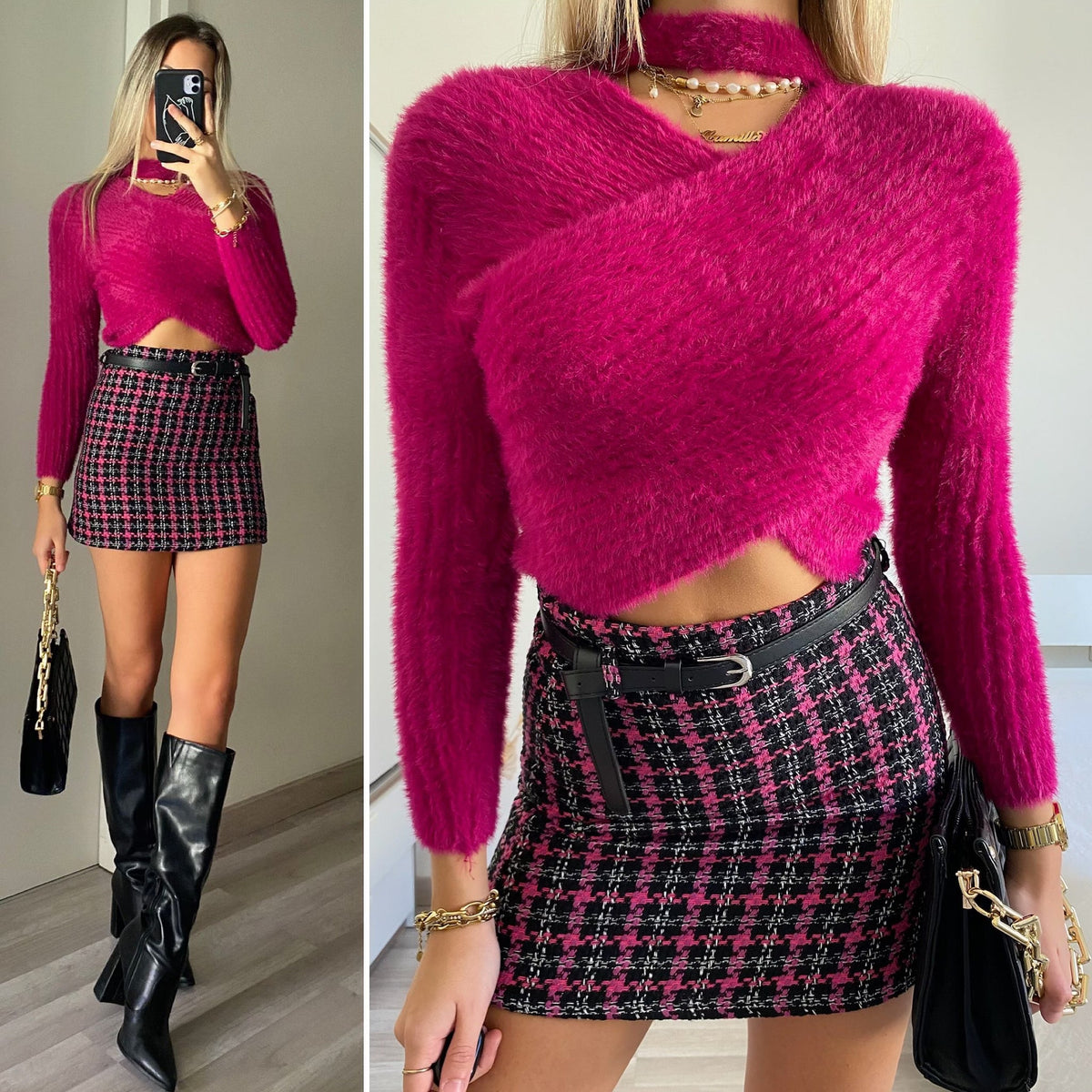 Maglioncino morbidissimo choker Fuxia