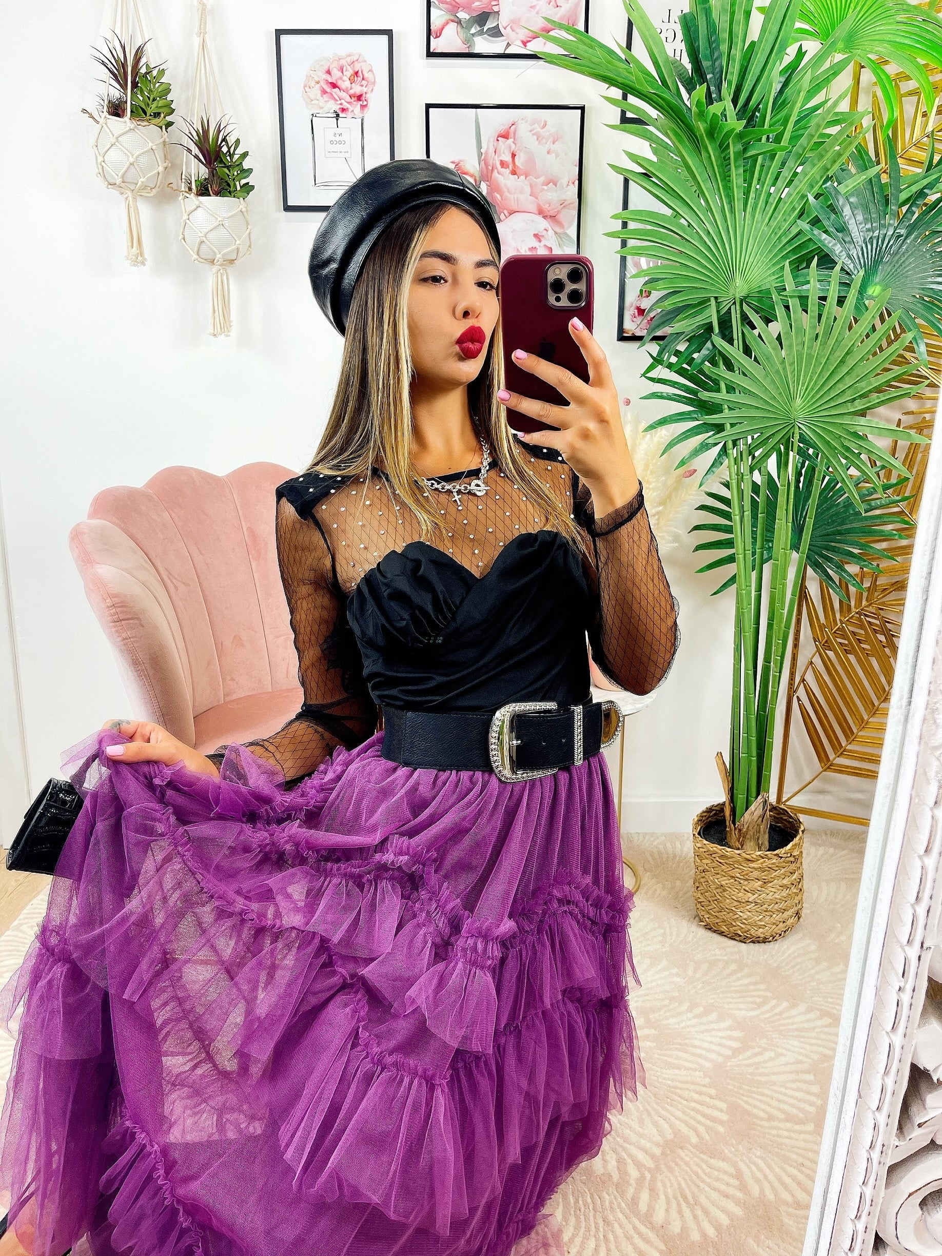Gonna in tulle a balze purple