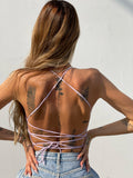 Body aderente con incroci lilla