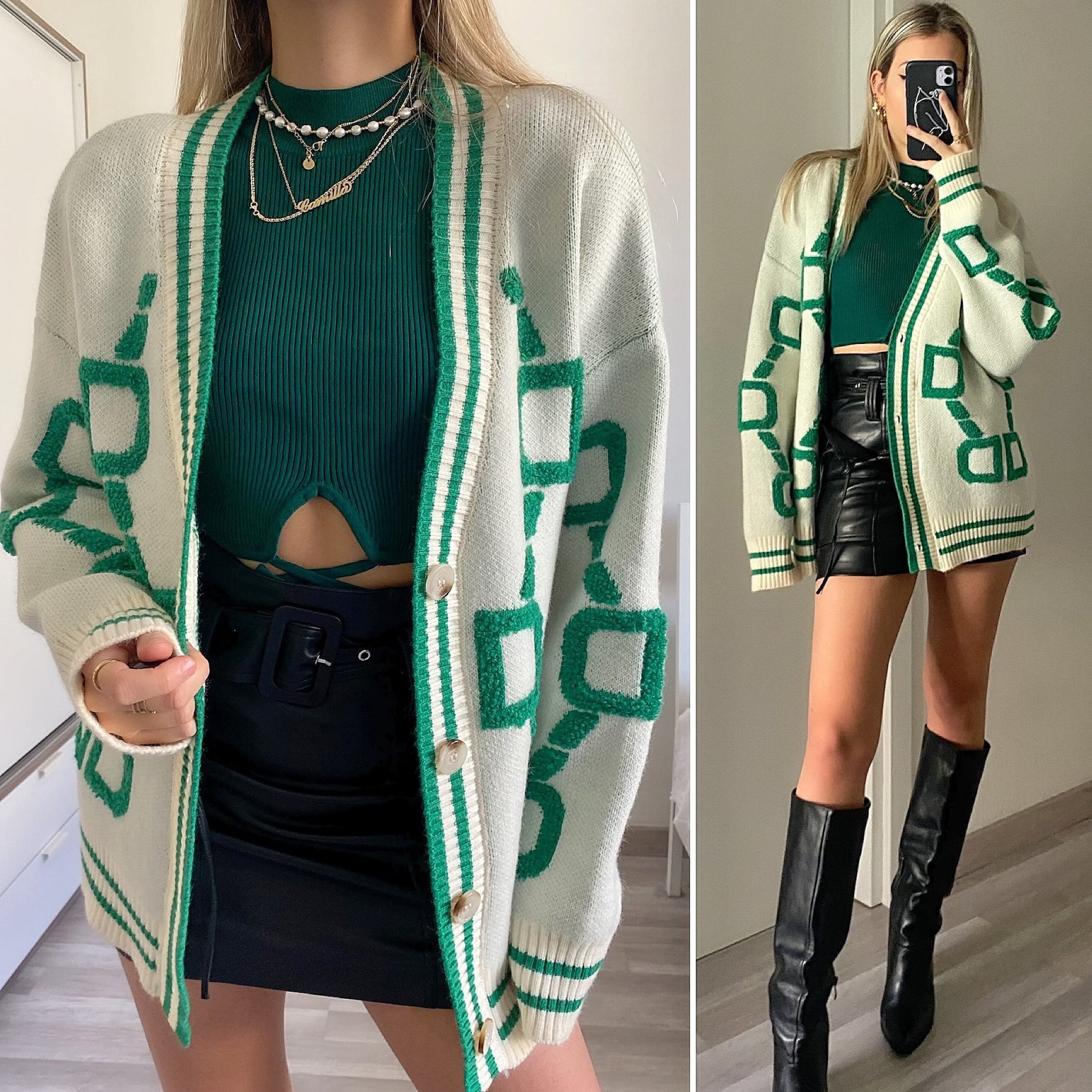 Cardigan influencer verde Top quality