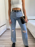 Jeans wide leg con strappi e dettaglio