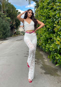 Completo top e pantalone pizzo bianco
