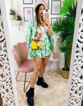 Completo Giacca e Short fiori verdi
