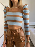 Maglioncino crop a righe nude celeste