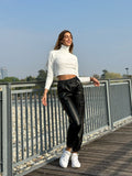 Pantalone in ecopelle con catenina nero