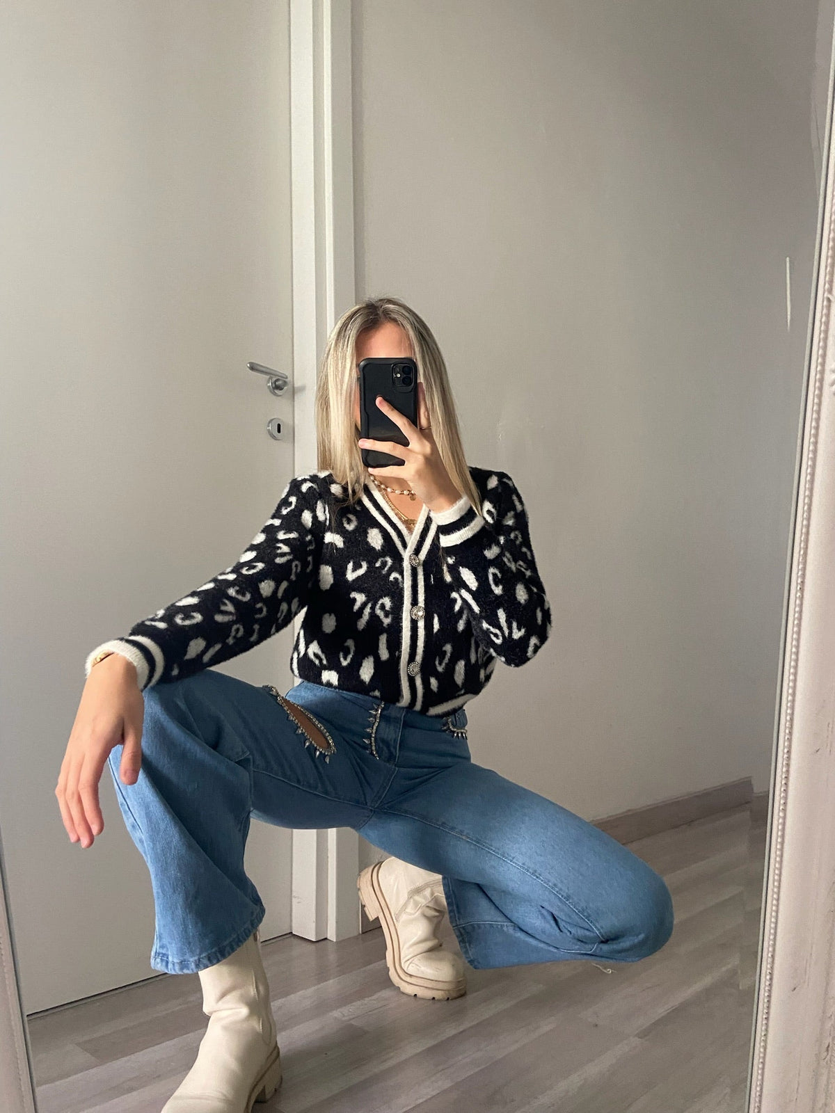 Cardigan animalier nero