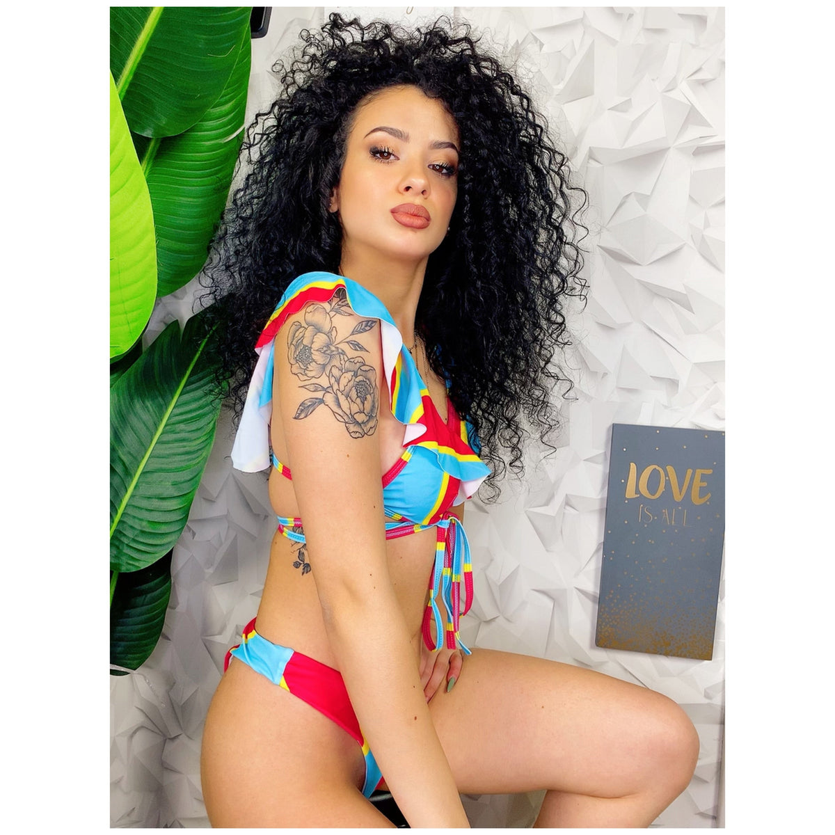 Bikini a righe  Formentera celeste e Fuxia