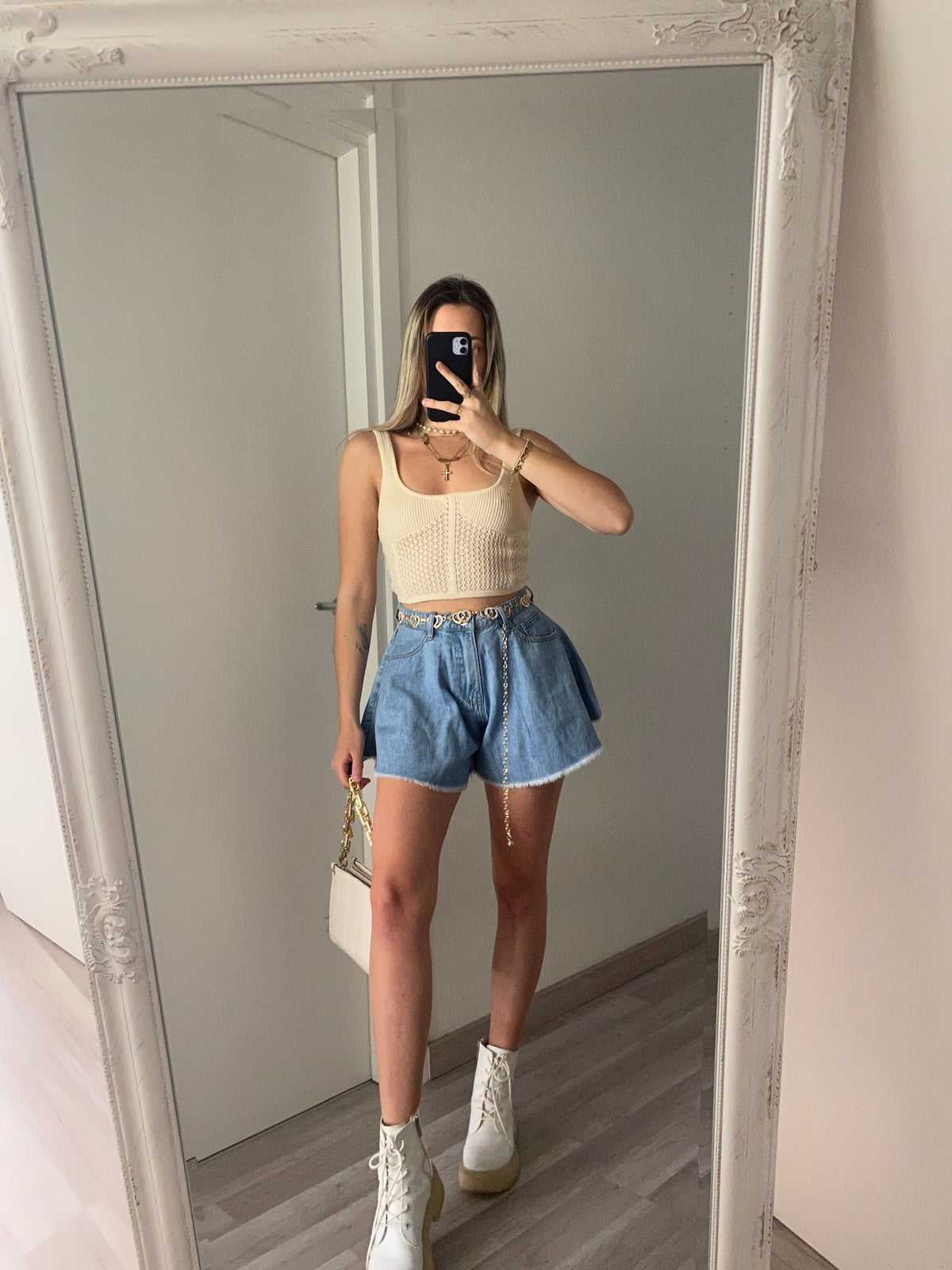 Short in jeans a farfalla