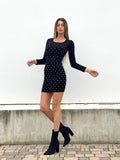 Abito in maglia con strass nero