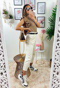 Jeans a vita alta Beige ballon