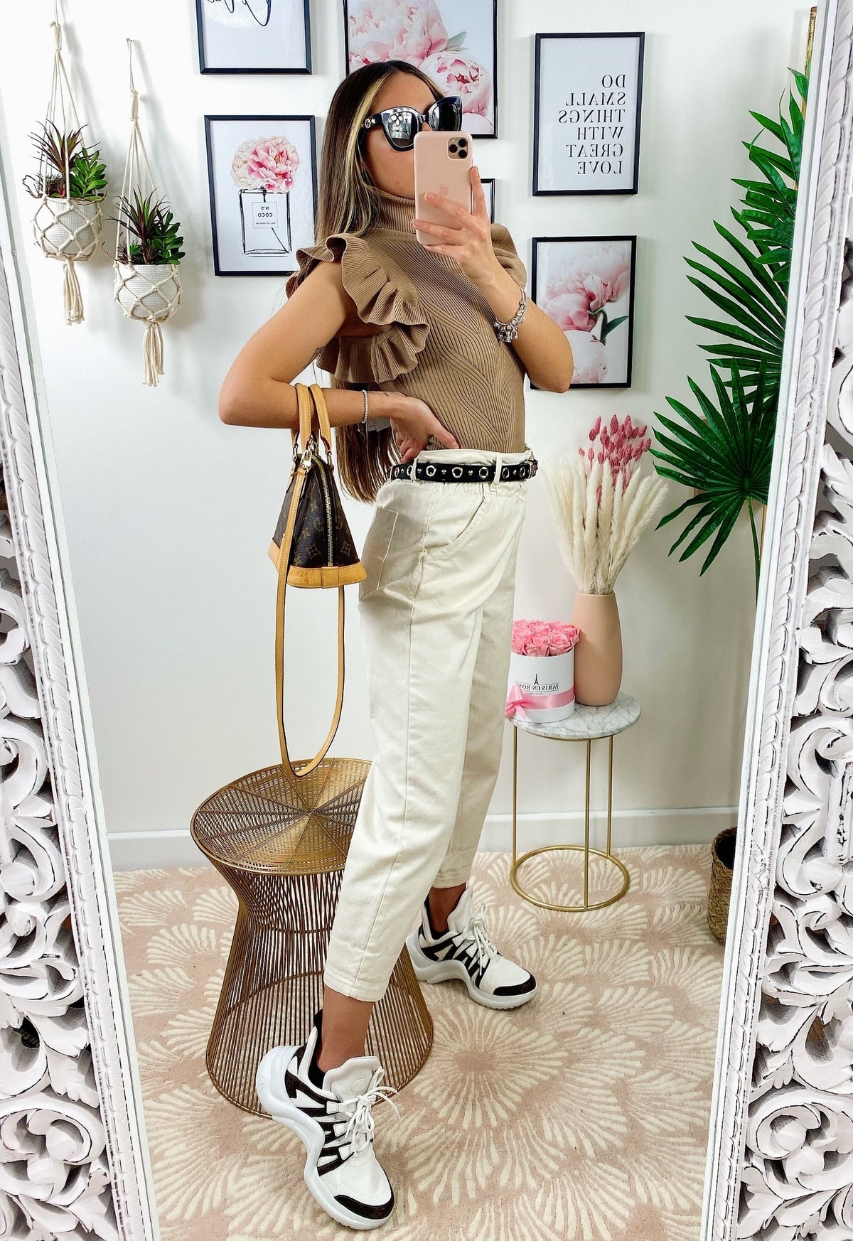 Jeans a vita alta Beige ballon