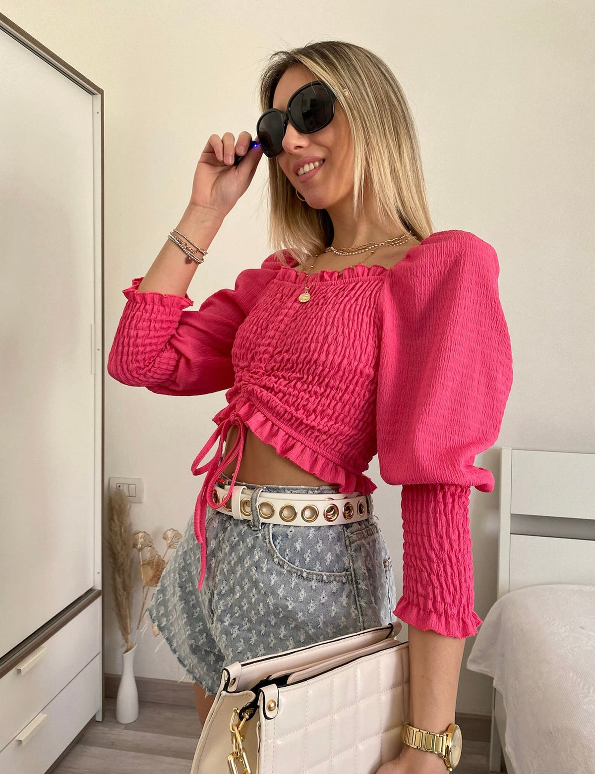 Top arricciato Fuxia