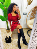 Abito con scollo a barchetta bordeaux
