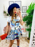 Completo etnico gonna e t-shirt base celeste