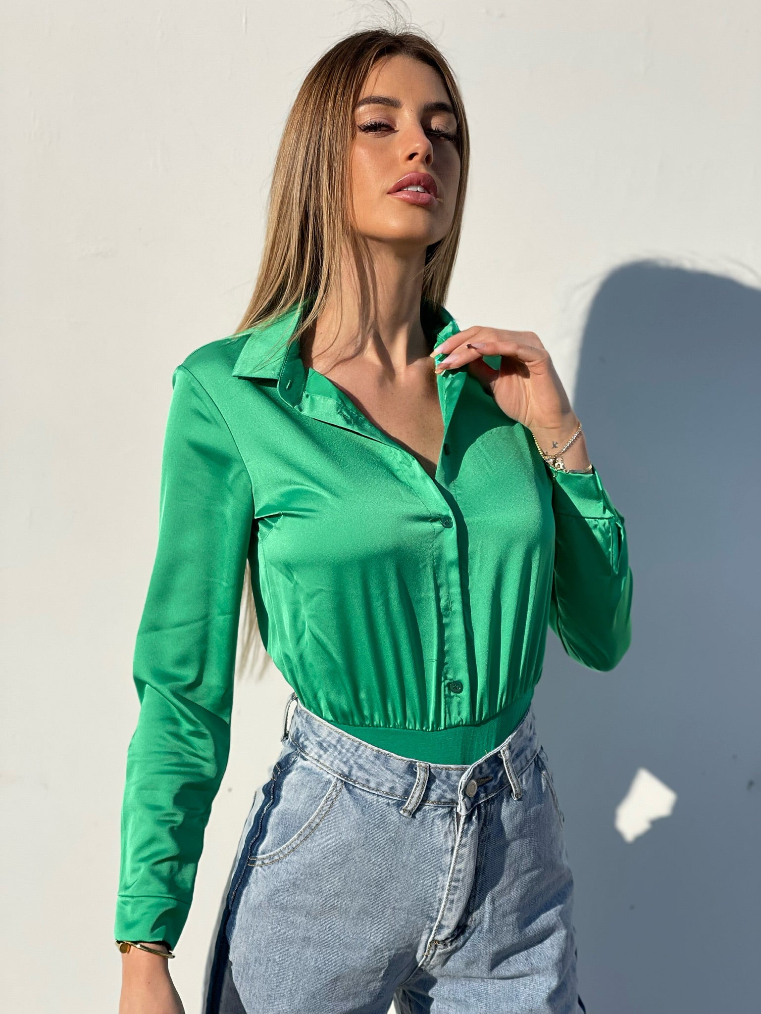 Body camicia verde smeraldo