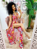 Dress Afrodite rosa fiori giallo lilla