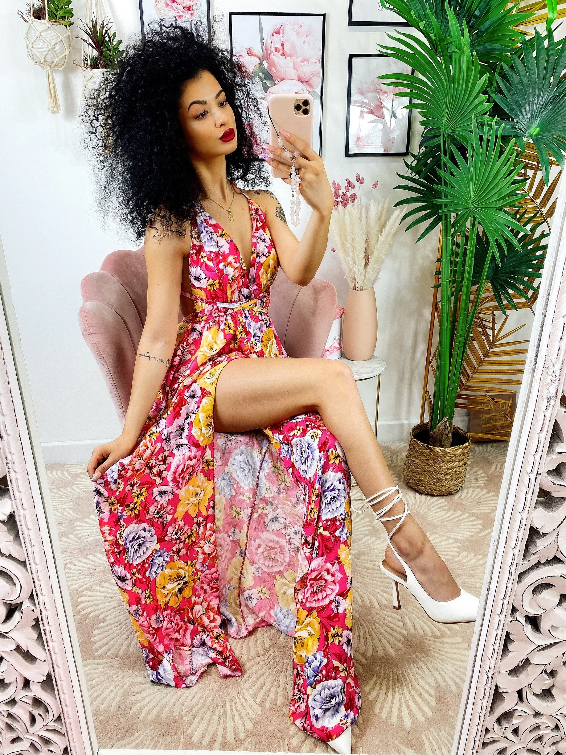 Dress Afrodite rosa fiori giallo lilla