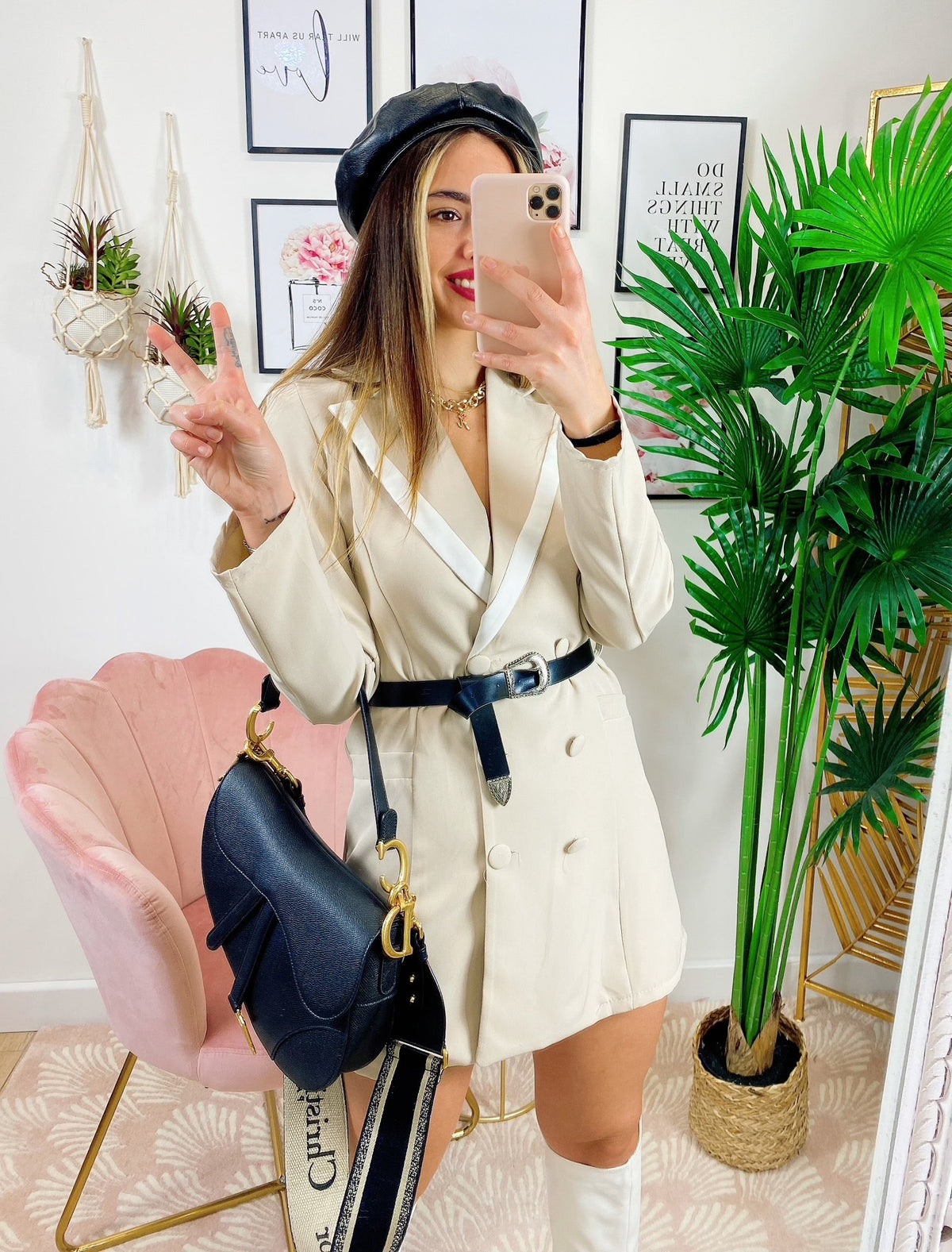 Abito Blazer con cintura beige