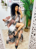 Abito a kimono leopardato con cintura