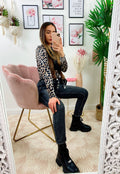 Jeans a vita alta grigio/nero