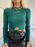 Top verde bottiglia costine con lacci