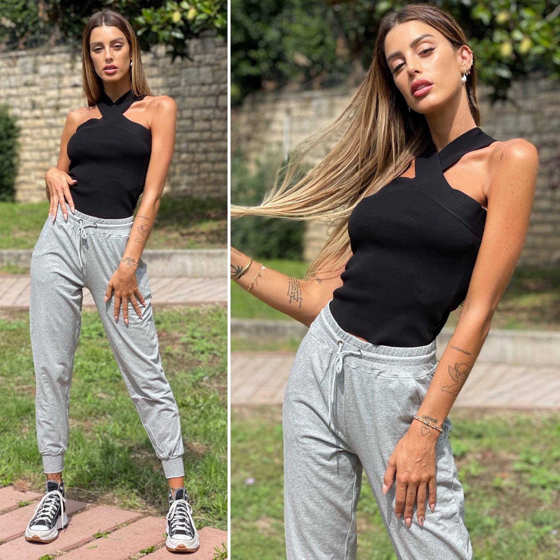 Top con incrocio sul collo nero