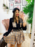 Camicia con tasca ricamata check nera