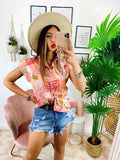 Camicia smanicata floreale con borsetta base Rosa