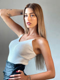 Top a costine bianco spalline oro