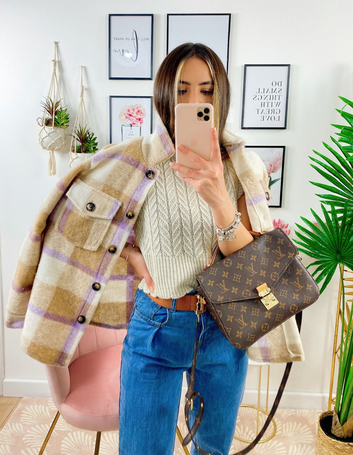 Giacca a quadri Beige/Lilla