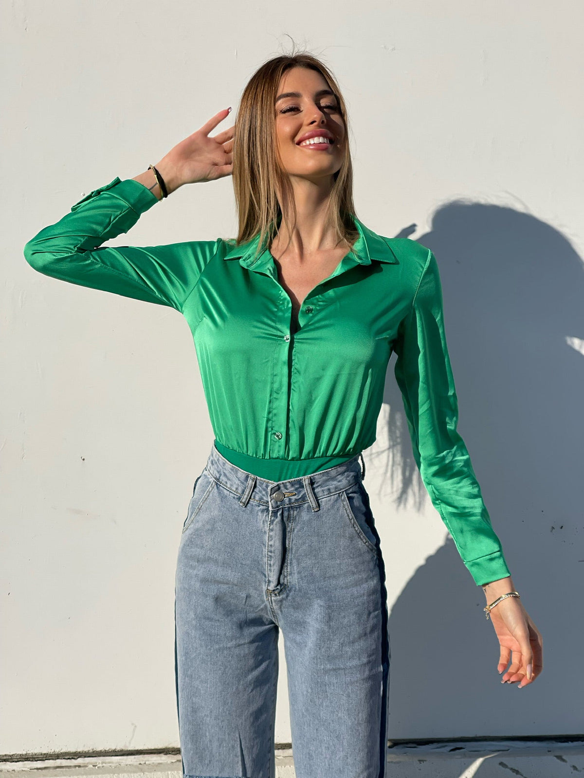Body camicia verde smeraldo