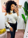 Maglione a trecce con spalla scoperta