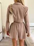 Completo giacca crop e short glitter cipria