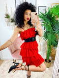 Abito in tulle a balze Venere rosso