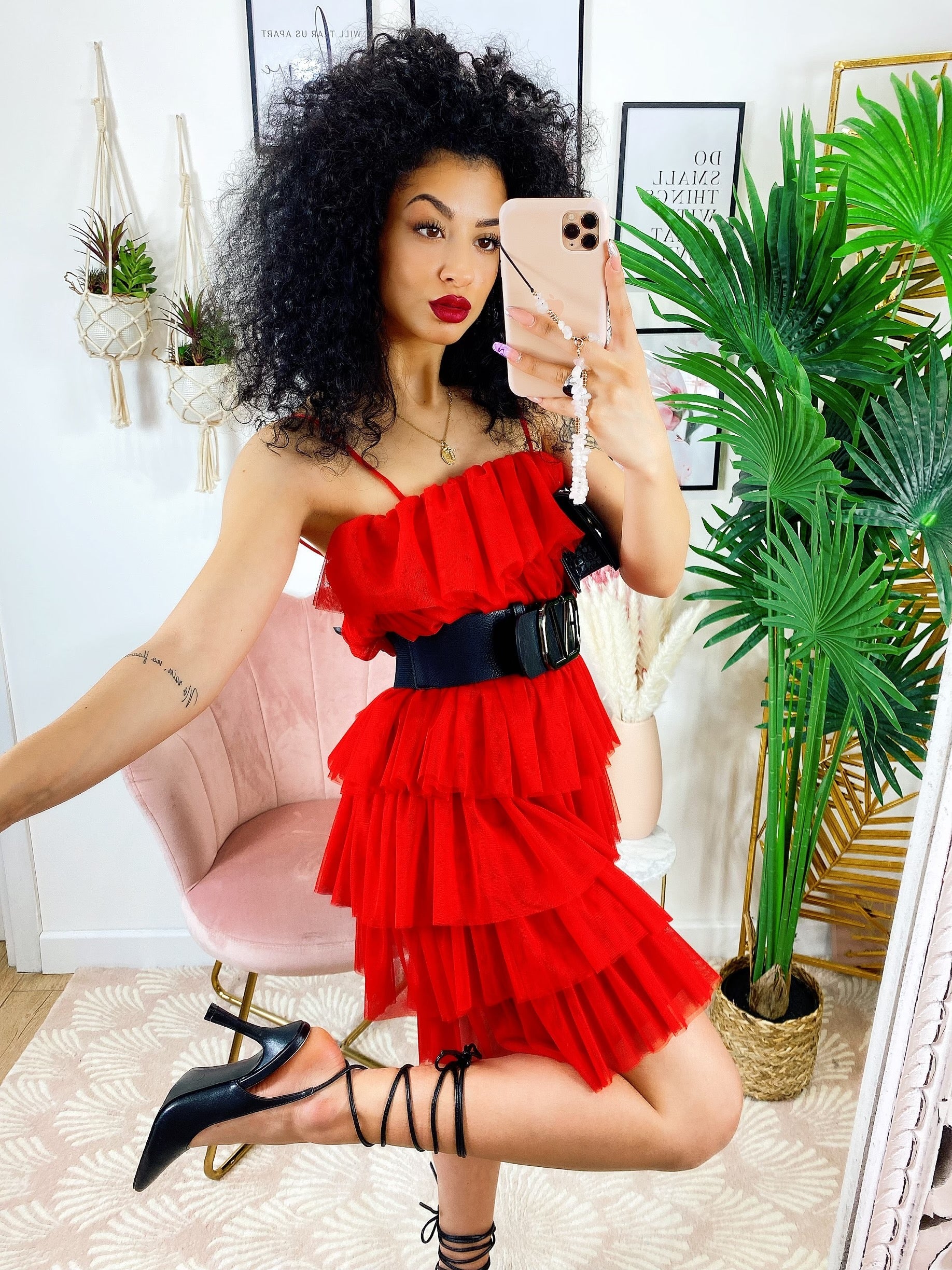 Abito in tulle a balze Venere rosso