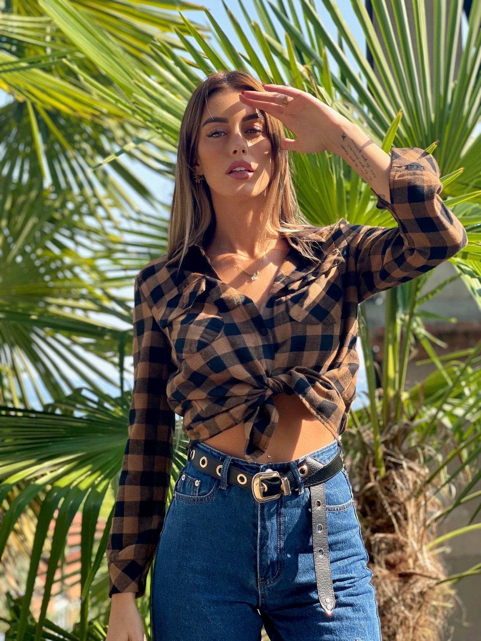 Camicia a quadri Camel black