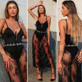 Abito con body e gonna in pizzo nero