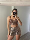 Completo top e short paillettes bronzo