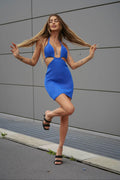 Abito corto in lurex blu