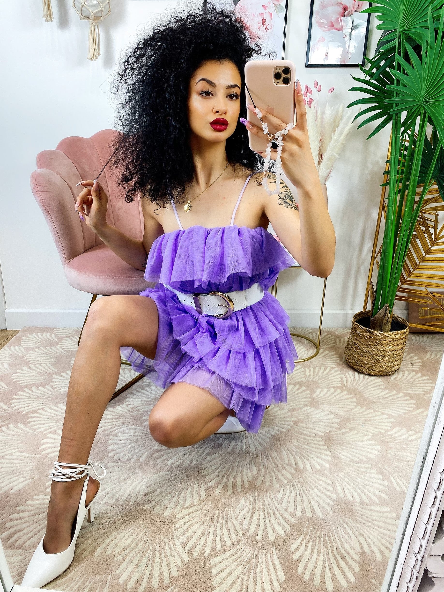 Abito in tulle a balze Venere lilla