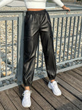 Pantalone in ecopelle con catenina nero