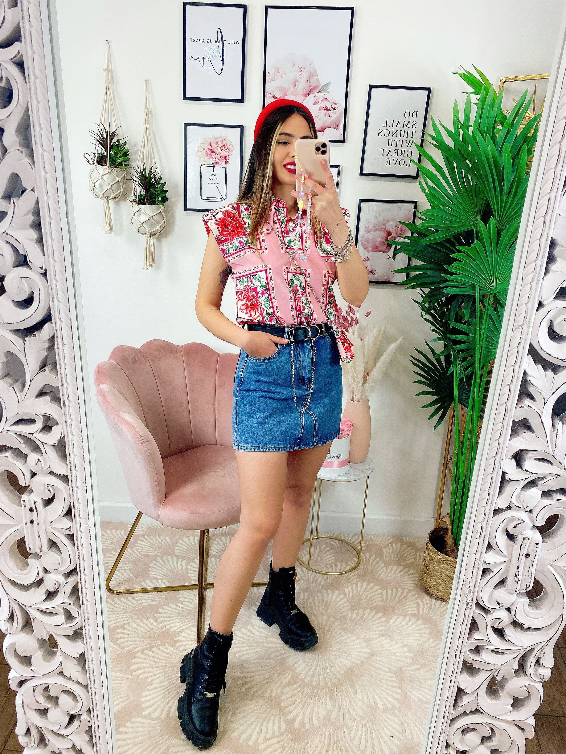 Camicia smanicata con borsetta base Rosa